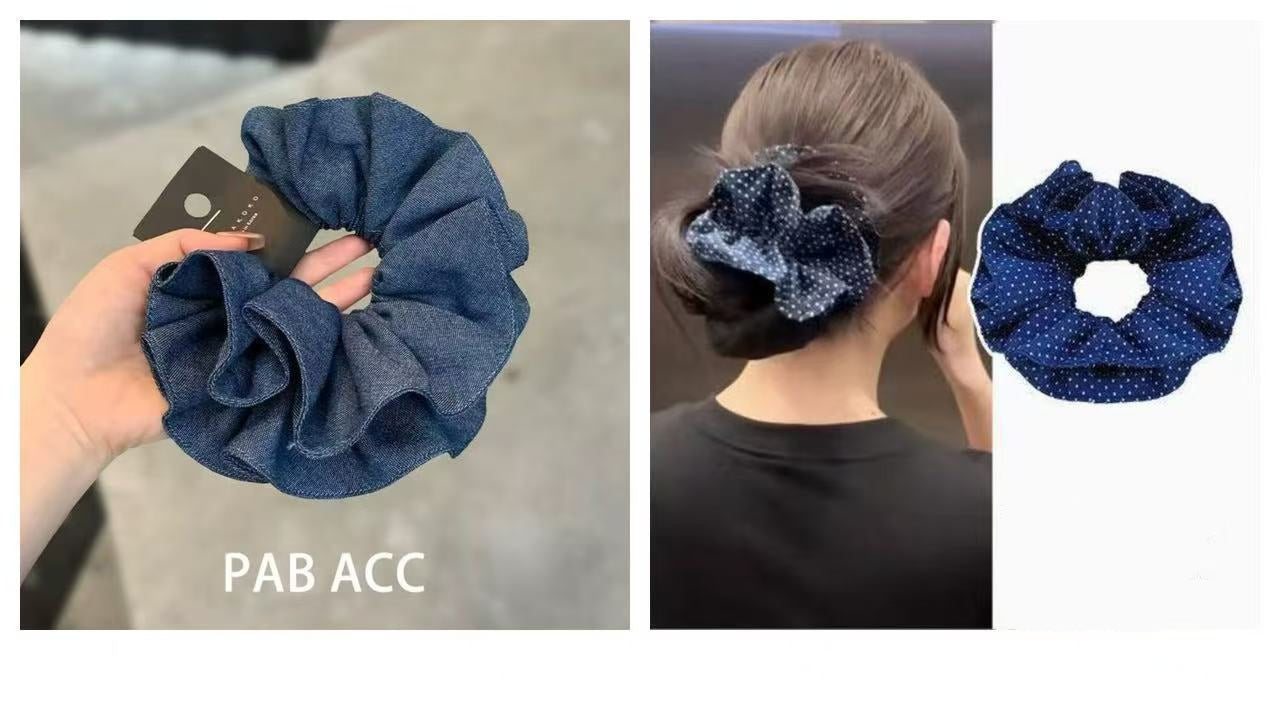 Denim Blue Scrunchie – Retro Doppel-Layer – Video Gleicher Stil IG005