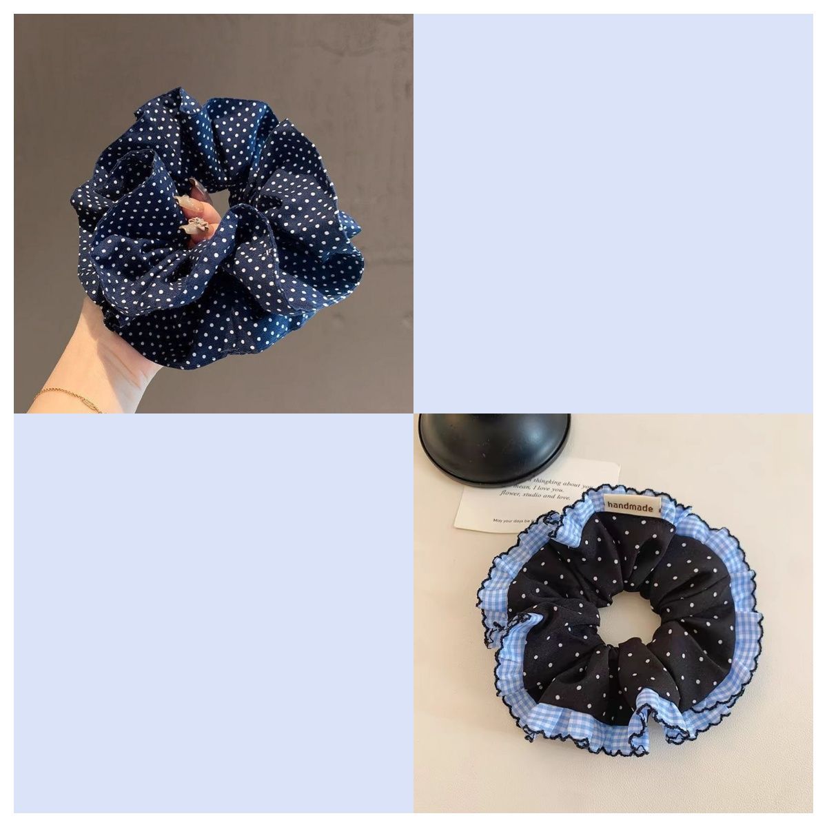 Blue Polka Dot Heart Scrunchie – Ponytail Hair Tie - IGC008
