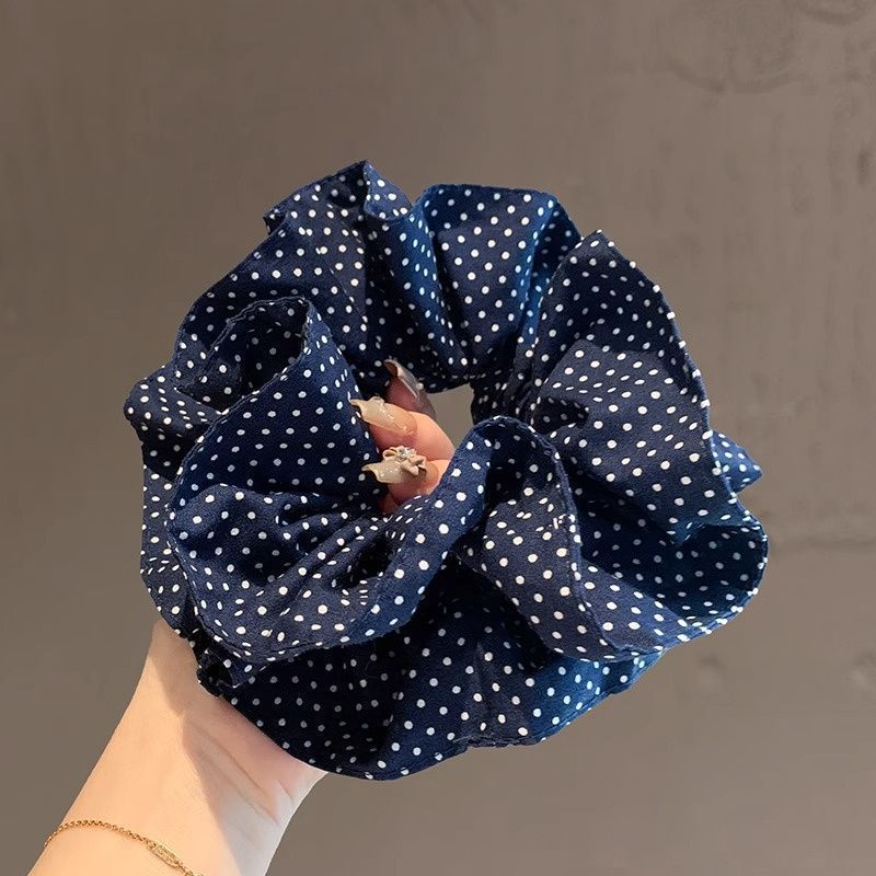 Blue Polka Dot Heart Scrunchie – Ponytail Hair Tie - IGC008
