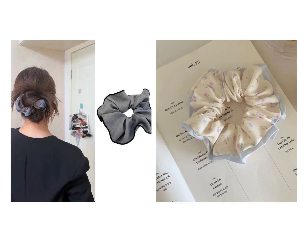 Lässiger grauer Scrunchie – Haargummi für tiefe Dutts - IG032