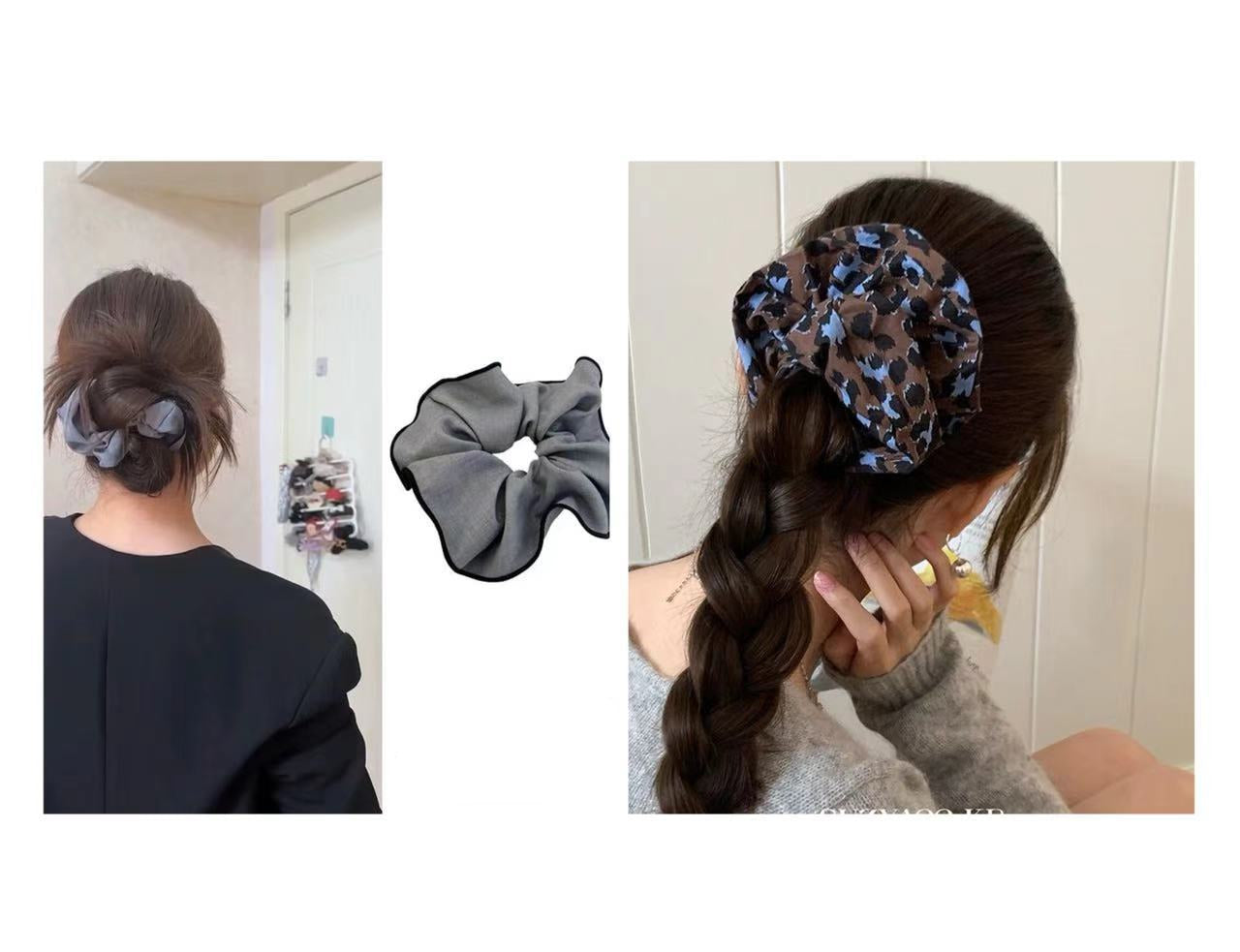 Lässiger grauer Scrunchie – Haargummi für tiefe Dutts - IG032