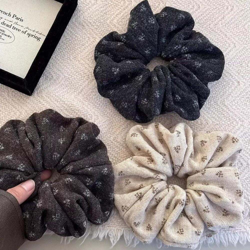 Fall/Winter Vintage Floral Knit Scrunchie – Large Ponytail Tie - IG037