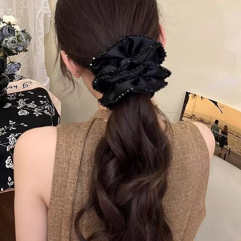 Black Satin Scrunchie – Low Bun Hair Tie - IG022