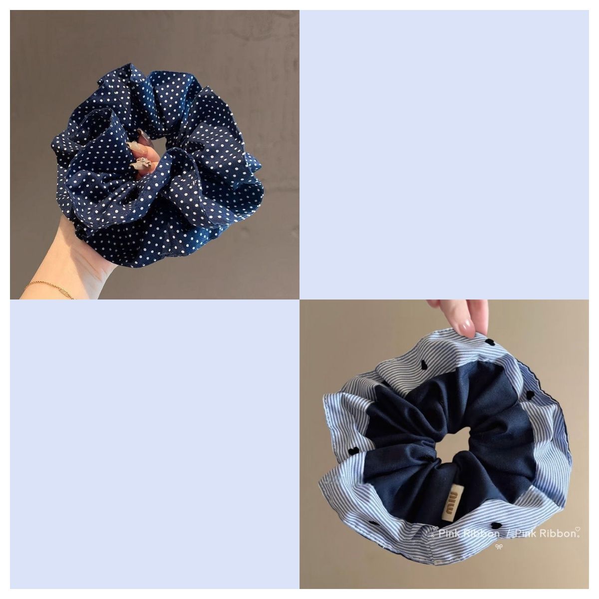Blue Polka Dot Heart Scrunchie – Ponytail Hair Tie - IGC008