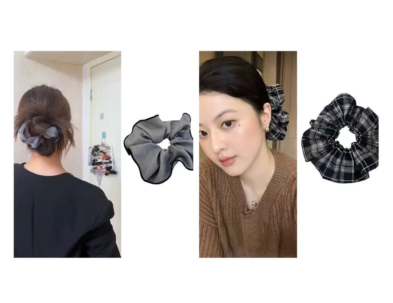 Lässiger grauer Scrunchie – Haargummi für tiefe Dutts - IG032