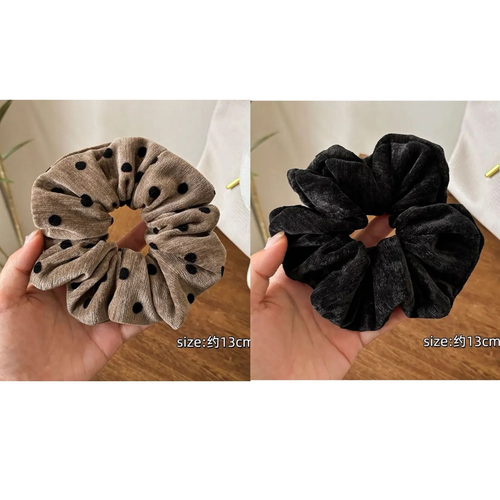 Vintage Flocking Polka Dot Scrunchie – Haargummi für Dutt - IG023
