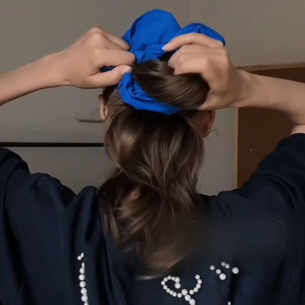 Large 20cm Blue Scrunchie – Braid Style Hair Tie - IGB001