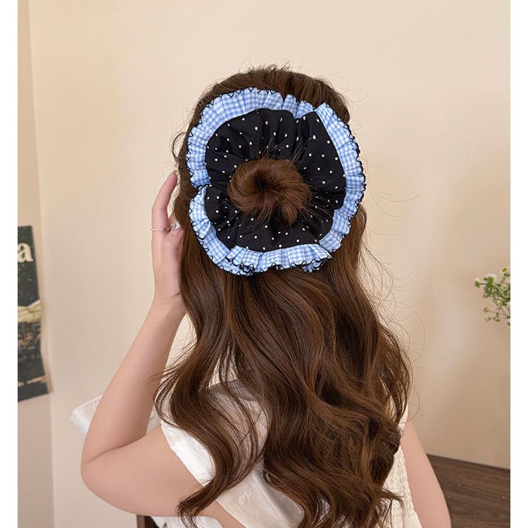 Blue Polka Dot Heart Scrunchie – Ponytail Hair Tie - IGC008