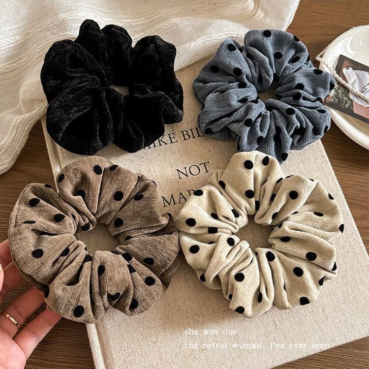 Vintage Flocking Polka Dot Scrunchie – Haargummi für Dutt - IG023