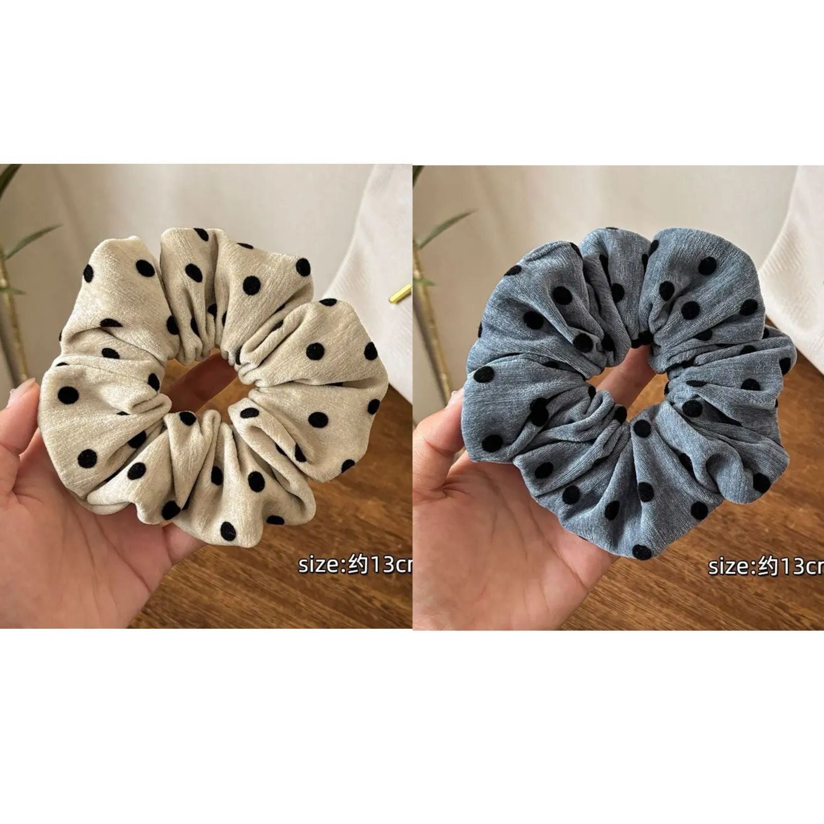 Vintage Flocking Polka Dot Scrunchie – Haargummi für Dutt - IG023
