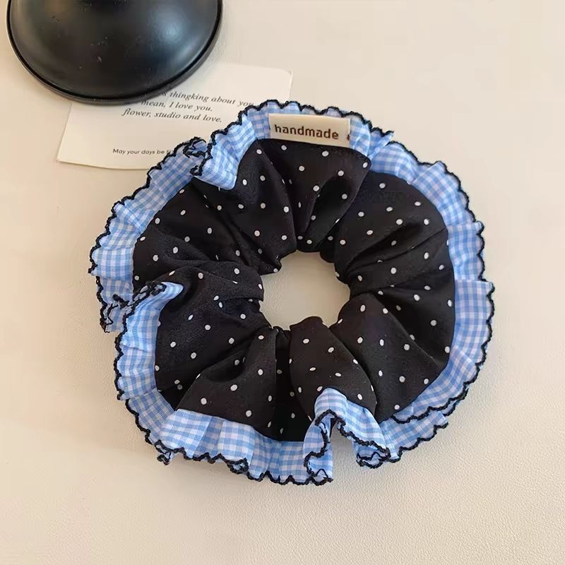Blue Polka Dot Heart Scrunchie – Ponytail Hair Tie - IGC008