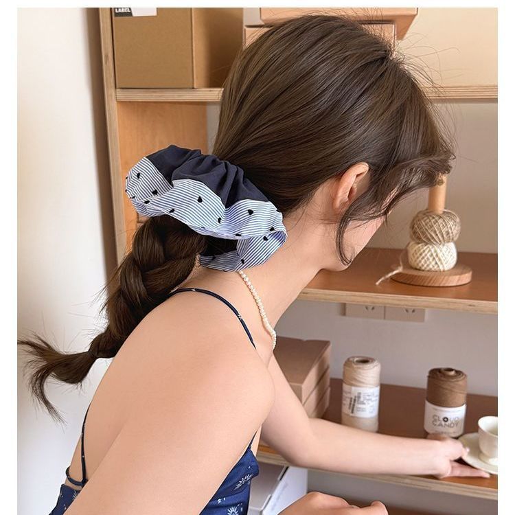 Blue Polka Dot Heart Scrunchie – Ponytail Hair Tie - IGC008