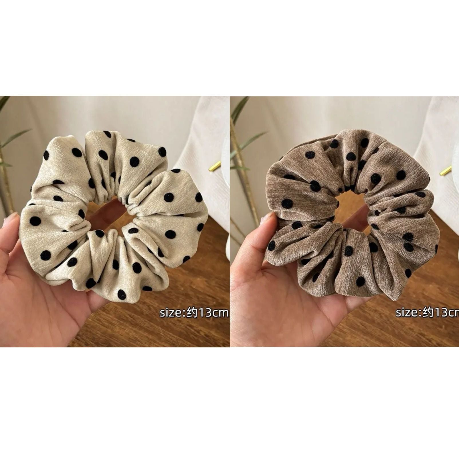 Vintage Flocking Polka Dot Scrunchie – Haargummi für Dutt - IG023