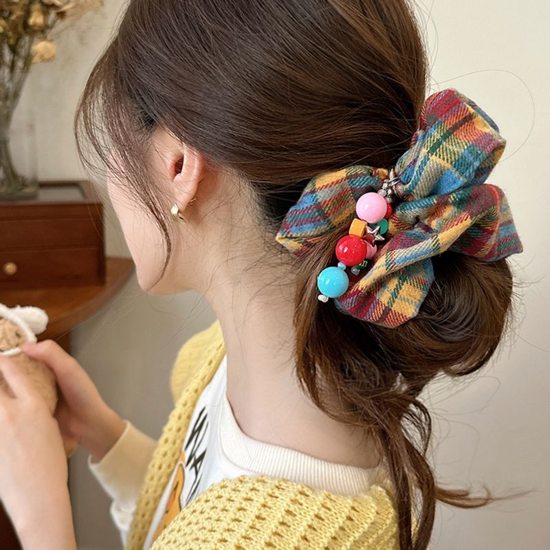 Regenbogen-Karo-Scrunchie – Haargummi mit hoher Elastizität – Video gleicher Stil IG012