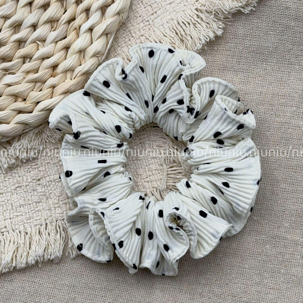 Polka Dot Ruffle Small Scrunchie – Low Ponytail Hair Tie - IG015