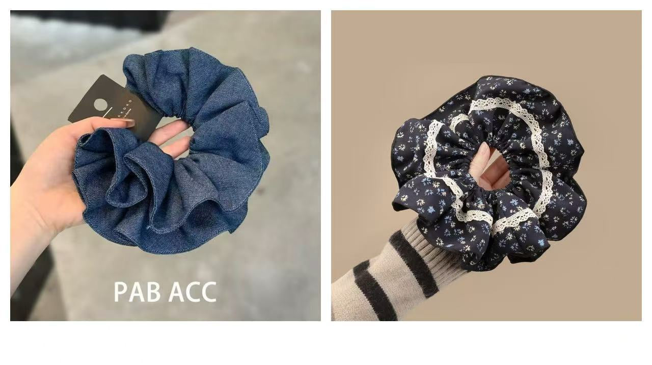Denim Blue Scrunchie – Retro Doppel-Layer – Video Gleicher Stil IG005