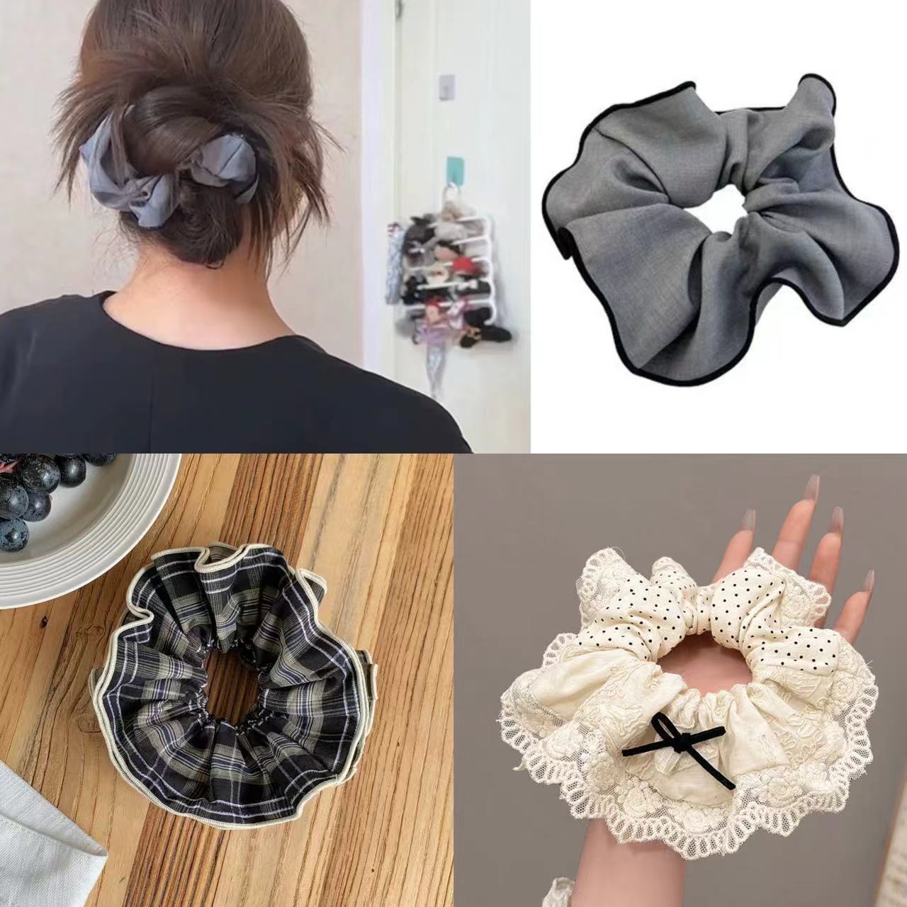 Lässiger grauer Scrunchie – Haargummi für tiefe Dutts - IG032