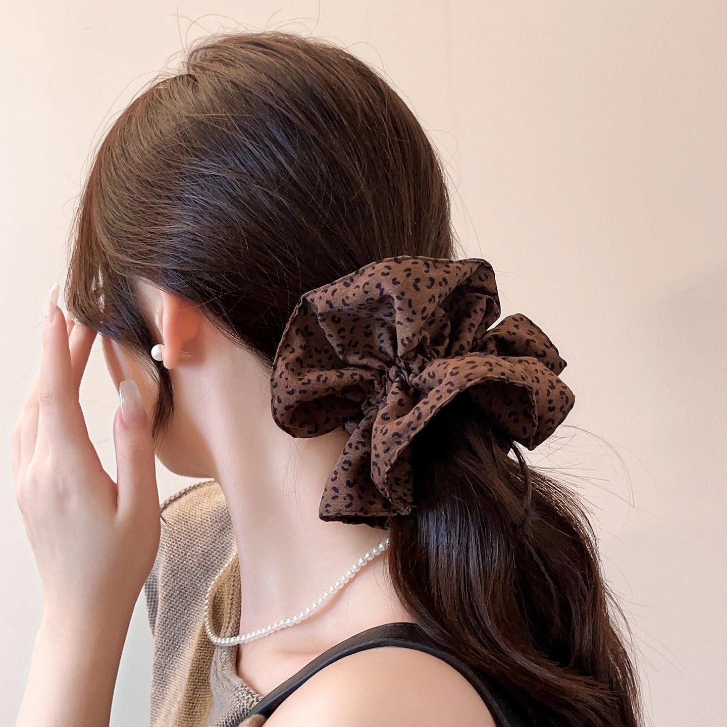 Brown Leopard Ruffle Double Layer Scrunchie – New Hair Accessory - IG020