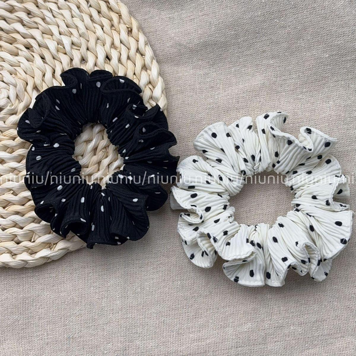 Polka Dot Ruffle Small Scrunchie – Low Ponytail Hair Tie - IG015