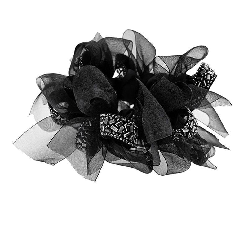 Night Bow Ribbon Scrunchie – Low Bun Hair Tie - IG019