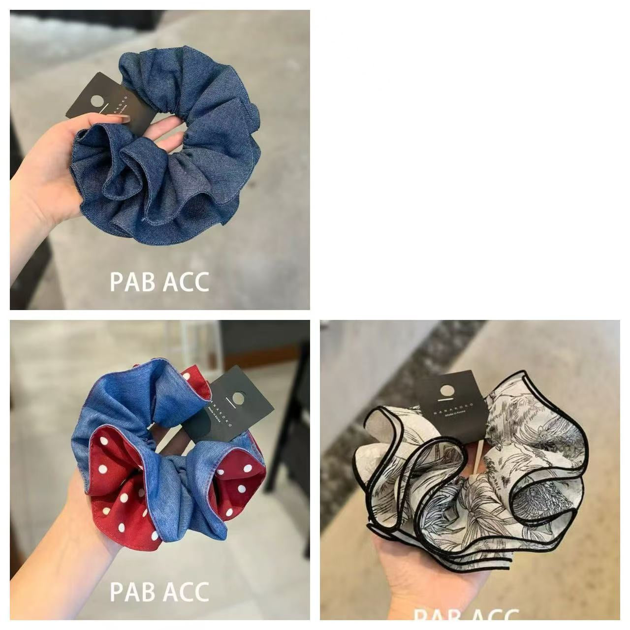 Denim Blue Scrunchie – Retro Doppel-Layer – Video Gleicher Stil IG005