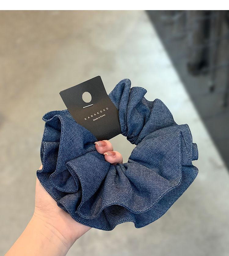 Denim Blue Scrunchie – Retro Doppel-Layer – Video Gleicher Stil IG005