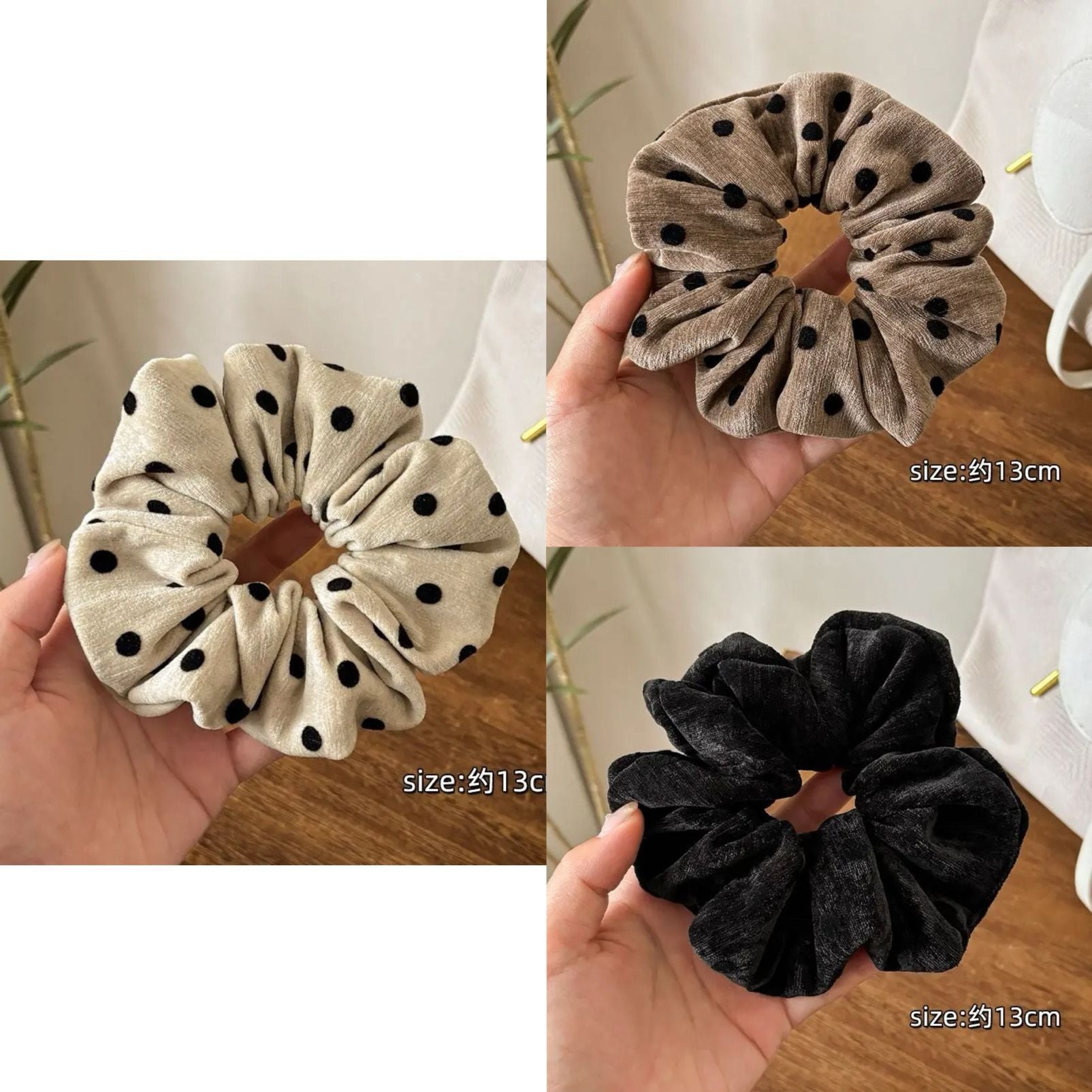 Vintage Flocking Polka Dot Scrunchie – Haargummi für Dutt - IG023