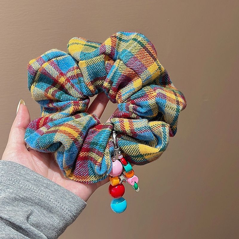 Regenbogen-Karo-Scrunchie – Haargummi mit hoher Elastizität – Video gleicher Stil IG012