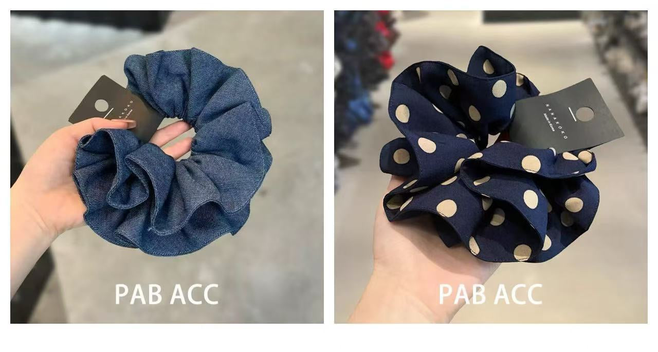 Denim Blue Scrunchie – Retro Doppel-Layer – Video Gleicher Stil IG005