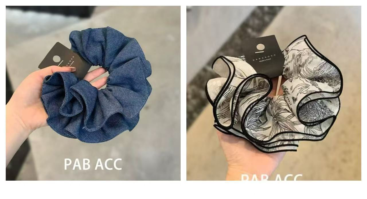 Denim Blue Scrunchie – Retro Doppel-Layer – Video Gleicher Stil IG005