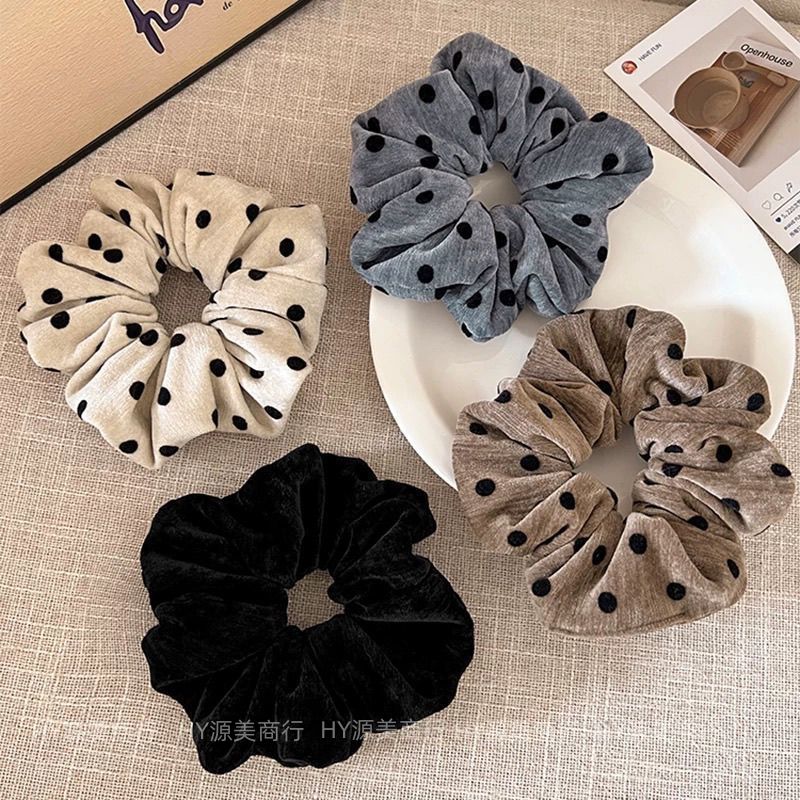Vintage Flocking Polka Dot Scrunchie – Haargummi für Dutt - IG023