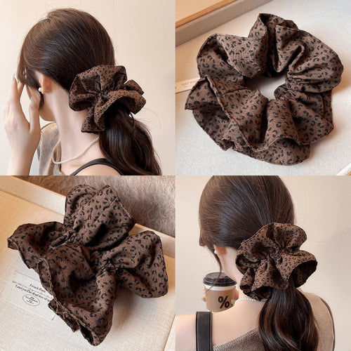 Brown Leopard Ruffle Double Layer Scrunchie – New Hair Accessory - IG020