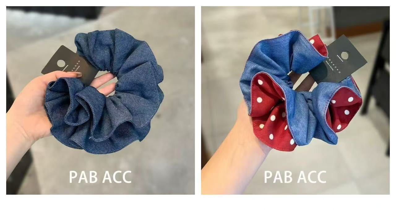 Denim Blue Scrunchie – Retro Doppel-Layer – Video Gleicher Stil IG005