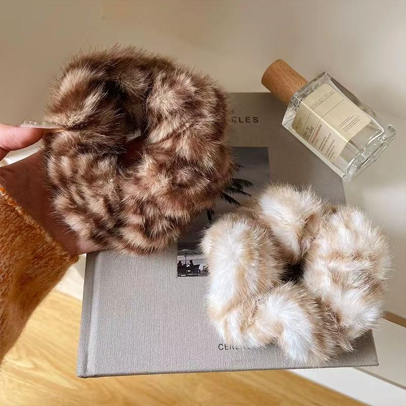 Vintage Leo-Haargummi aus Plüsch – Pferdeschwanz-Haarband für Herbst/Winter – IG034