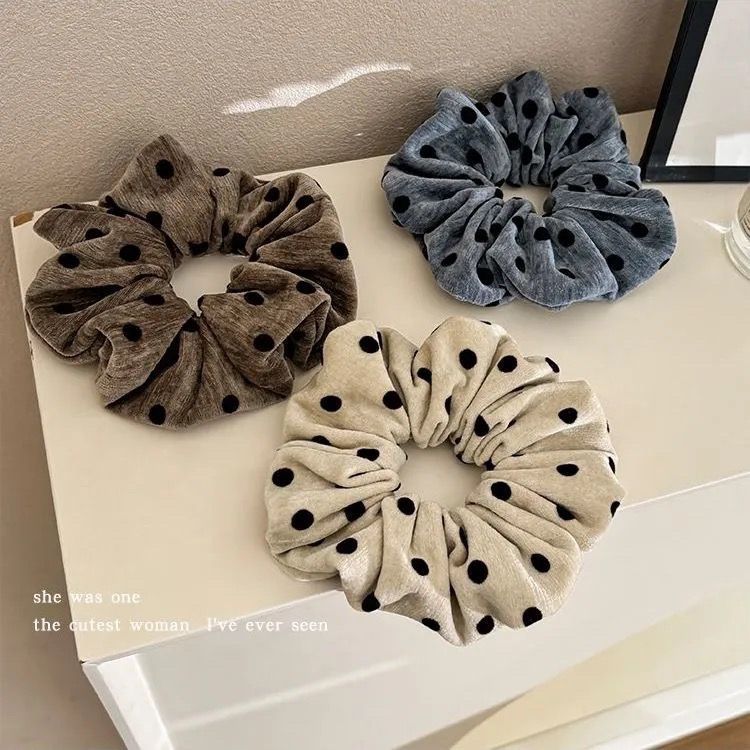 Vintage Flocking Polka Dot Scrunchie – Haargummi für Dutt - IG023