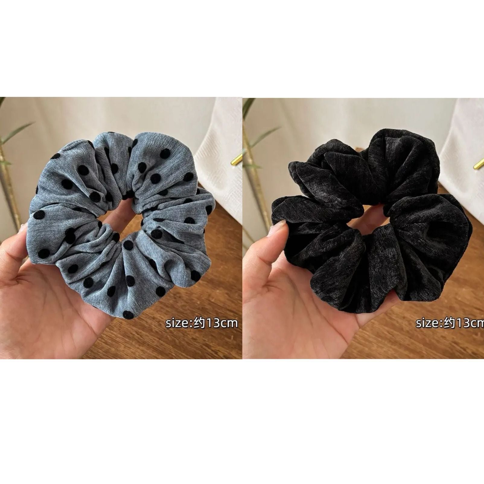 Vintage Flocking Polka Dot Scrunchie – Haargummi für Dutt - IG023