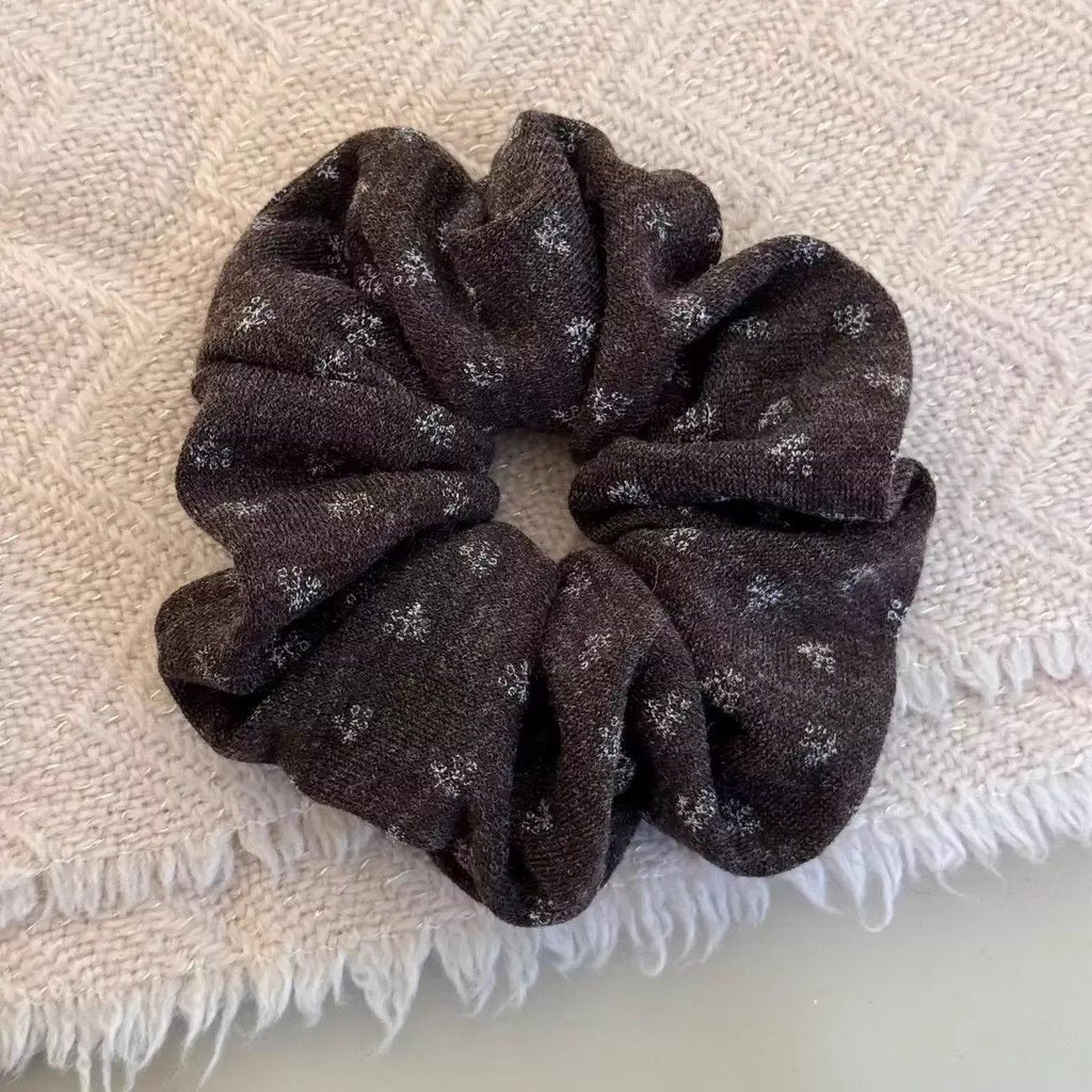 Fall/Winter Vintage Floral Knit Scrunchie – Large Ponytail Tie - IG037