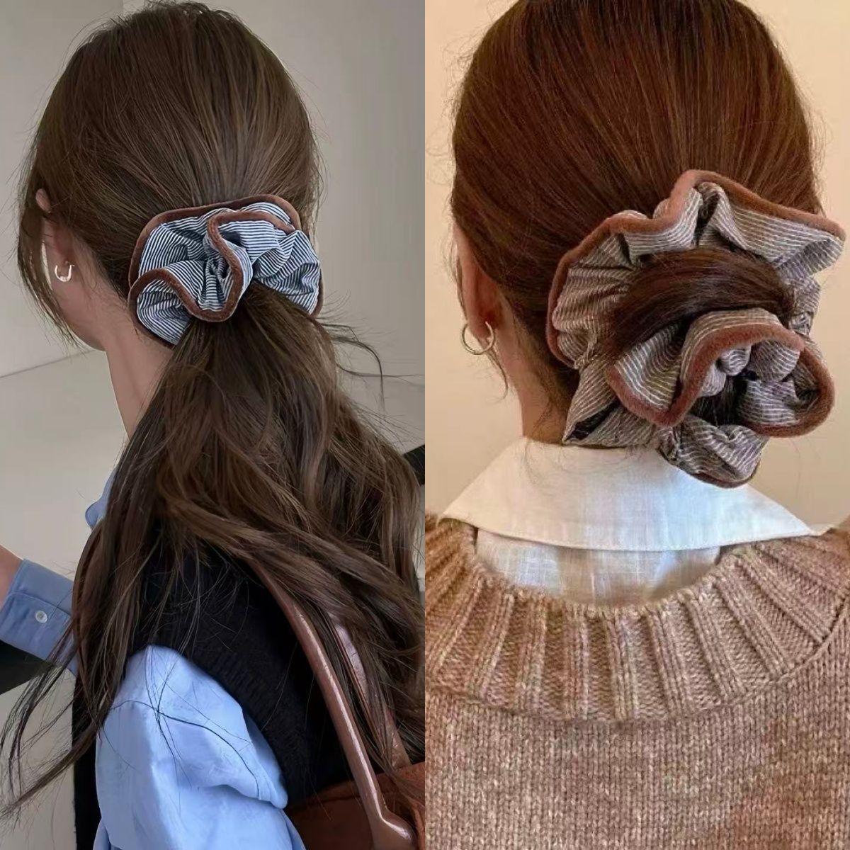 Kontrast-Scrunchie in Herbstbraun – Haargummi für Dutt und Pferdeschwanz – IGB004