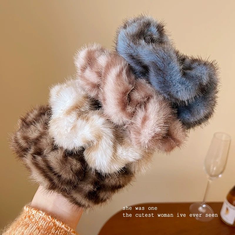 Vintage Leopard Fuzzy Scrunchie – Fall/Winter Ponytail Hair Tie - IG034