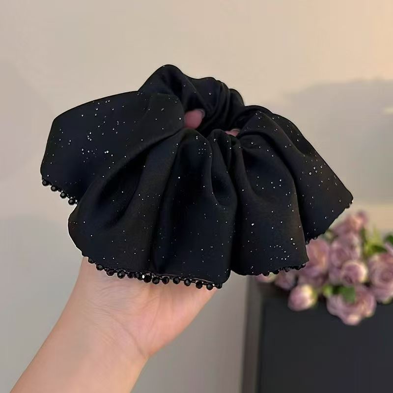 Black Satin Scrunchie – Low Bun Hair Tie - IG022