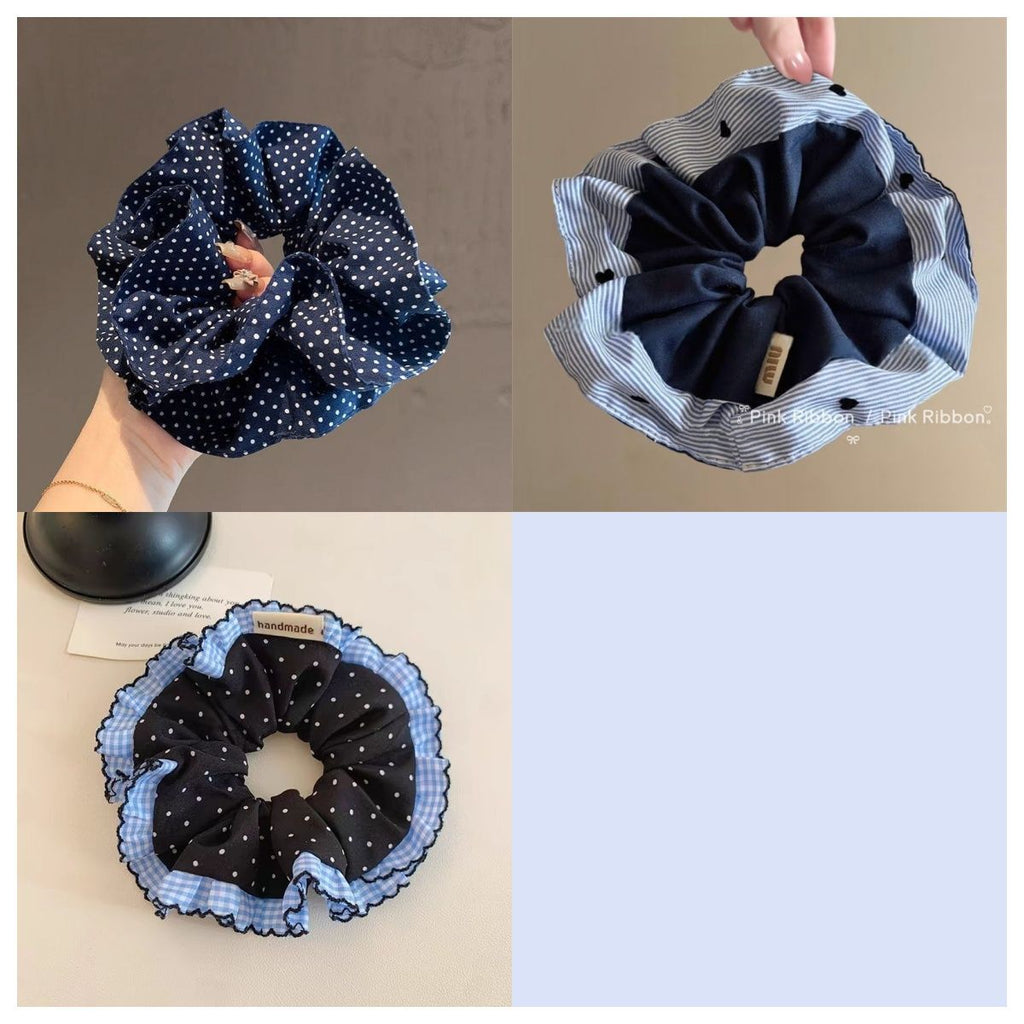 Blue Polka Dot Heart Scrunchie – Ponytail Hair Tie - IGC008