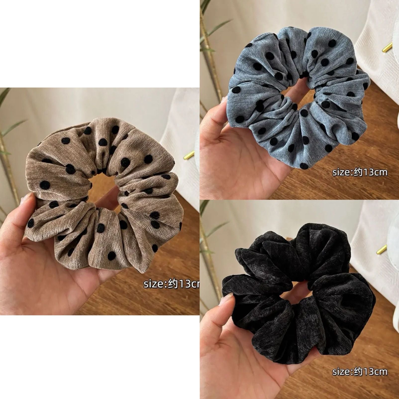Vintage Flocking Polka Dot Scrunchie – Haargummi für Dutt - IG023