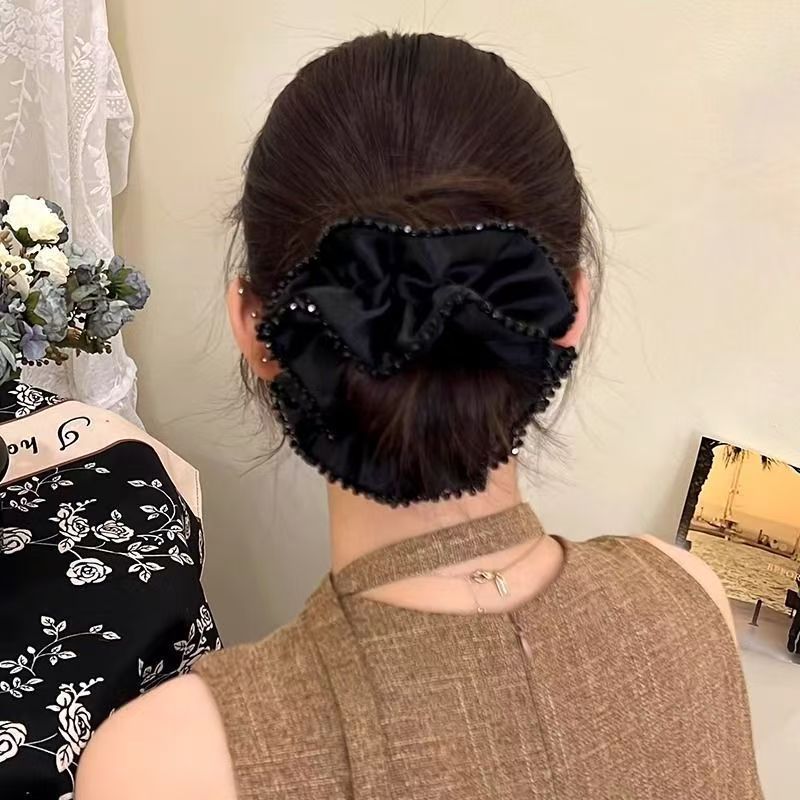 Black Satin Scrunchie – Low Bun Hair Tie - IG022