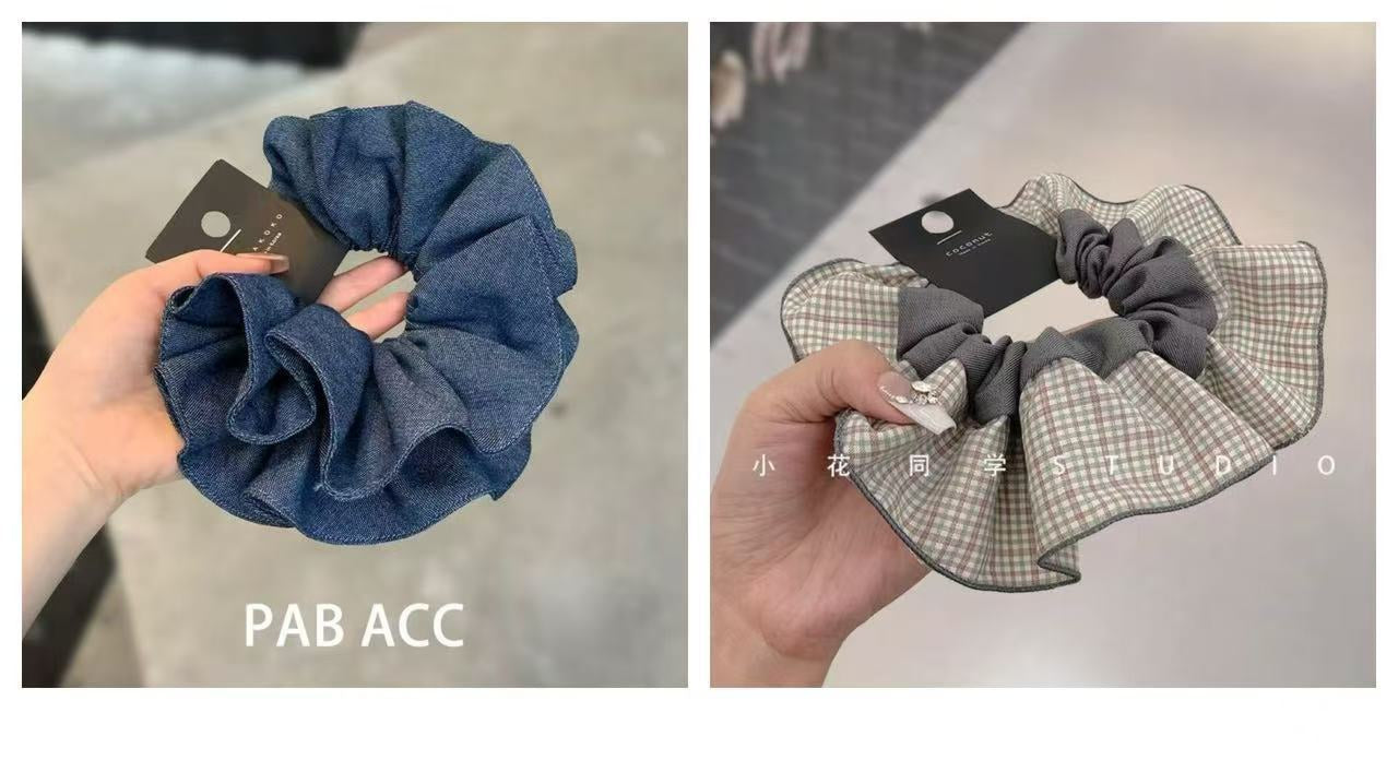 Denim Blue Scrunchie – Retro Doppel-Layer – Video Gleicher Stil IG005