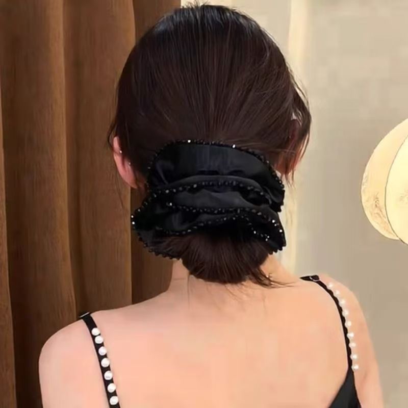 Black Satin Scrunchie – Low Bun Hair Tie - IG022