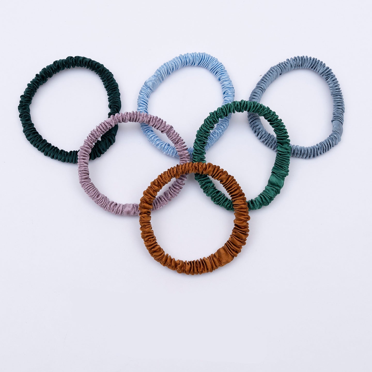 Beige, light blue, pale yellow, off - white, mint green, and red 100% silk scrunchies-3
