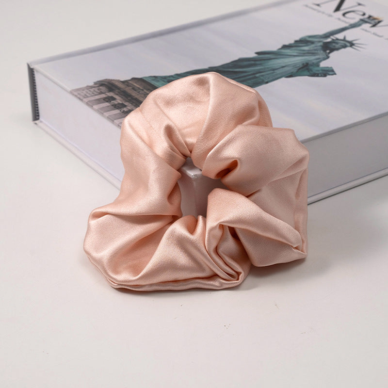 Solid color 100% silk scrunchies in light blue, pink, beige, and other colors-13