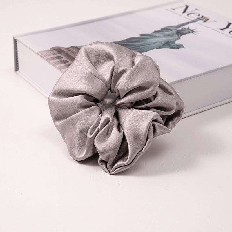 Solid color 100% silk scrunchies in light blue, pink, beige, and other colors-7