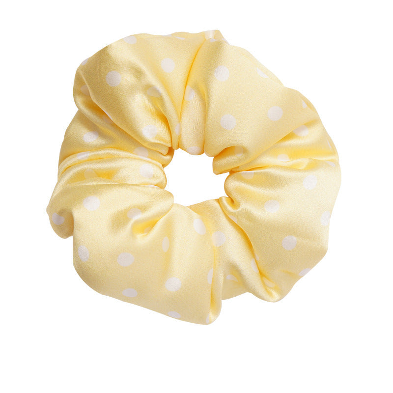 Retro polka - dot 100% silk scrunchies in black, white, blue, pink, and yellow-10