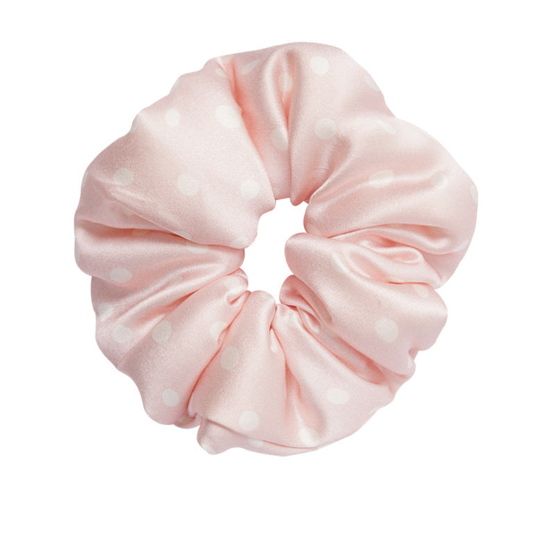 Retro polka - dot 100% silk scrunchies in black, white, blue, pink, and yellow-11